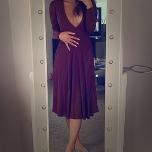 Brown A-Line Dress with Deep V Cut